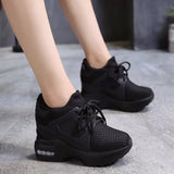 Zingj Thick Bottom Shallow With Net Cloth Belt Leisure Sports Travel Women Single Shoes High Heel Women's Shoes- Outfit