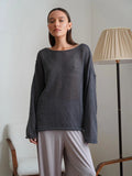 Knitted Jersey 2025 Spring And Summer New Female Perspective Thin Round Collar Horn Sleeve Knit