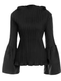 Fashion Elegant Women's Tops New Ruffled Collar Flare Sleeve Slim Solid Color Folds T-shirt Female Tide Summer 2023