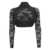 Solid Long Sleeve Floral Lace Shrug Bolero Cardigan Casacos Slim Cropped Tops Ladies Black Jacket Spring Coat Women