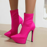 Blue Purple Sretch Fabric Women Boots Sexy Stiletto Thin High Heel Ankle Boots Slip On Pointed Toe Autumn Winter Lady