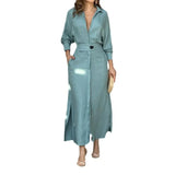New Temperament Female Commuter With Solid Color To Close Waist Long Sleeve Irregular Shirt Dress