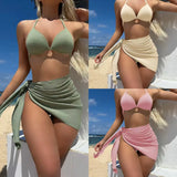 2024 New Special Fabric High-Waist Sexy Hottie Swimsuit Bikini Three-Piece Swimsuit