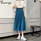 Solid Color Pleated Skirts For Students Japanese Women Harajuku High Waist Long Skirts Korean Wild Simple Casual