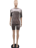 Casual Solid Velvet Loose Shorts Set Women Summer Short Sleeve Top And Shorts 2 Pieces Suit Sportwear