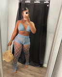 Bikini Set Cover-ups for Women 2022 Summer Holiday Beach 2 Piece Set Halter Neck Crop Top Knitted Pants Matching