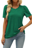 Women's Summer Round-Neck Short-Sleeved Chest Tuck Line Folded Blouse