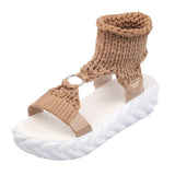 Zingj Bottom Female Sandals Knit Wool Thread Loose Cake Bottom Hot Selling Student Women's Shoes- Outfit