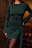 Long Sleeve Draped Bodycon Mini Dress- Outfit