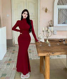 Elegant Black Mermaid Dress Women Casual Chic Long Sleeve Sexy Evening Party Dress French Vintage Pretty Long Dress