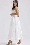 White Stripe Corset Frill Midi Dress-Outfit