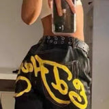 Trend Brand Printed Jeans Retro Fashion Loose Straight Tube Wide-Legged Spicy Girls