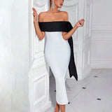 Lightly Style Dress Women 2025 Spring New Temperament Elegant Splicing Three-Dimensional Bows A Word Shoulder Bag Buttress