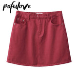 Skirts Women Y2k Gothic Jean Skirt Punk Sexy Kawaii Pencil A-line Pink Solid Color Mini Punk Short Skirt with Big