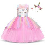Unicorn Dress Princess Christmas Costume Birthday Party Dress Rainbow New Year Costume Christmas Kids Dresses For