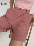 Suit Shorts Women 2022 Straight Leg Mid Waist With Zipper Button Pockets Ladies Summer Clothes Casual Loose Short