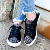 Flats Shoes Ladies Sneakers Leopard Lace Up Plus Size PU Casual Sneakers 2021 Fashion Vulcanized Shoes Walking