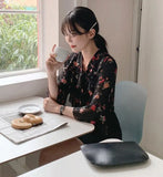 Shirts Korean Ladies Fashion Ruffle Half Sleeve Chiffon Shirt Simple Bow Tie Floral Print Blouse Women Tops Blusas