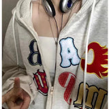 Aesthetic Embroidery Letters Zip Up HoodieOutfit