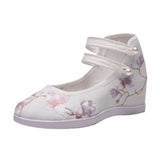 Zingj Heels, Hanfu Shoes Single Shoes Double Plate Buckle Round Head Six Cm Embroidered Cloth Shoes Women's