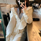 Zingj 2024 New Hong Kong Style Sports Leisure Suit Women's Salt Wear Fish Bone Waist Hoodie Two-Piece Trousers-Outfit