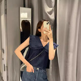 Zingj Age Reduction Doll Collar Vest Shirt Female Summer French Niche Loose Casual Joker Sleeveless Short