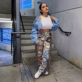 Zingj Patchwork Striped Print Jogger Pant Women Rave Festival Clothing 2023 Summer Casual High Waist Bodycon Active Sweat Pants 211-1-Outfit