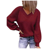 Zingj And Winter New Large Size Loose Sweater V-Neck Pure Color Pullover Sweater Female-Outfit