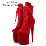 Autumn And Winter Fashion Pole Dance Show Shoes 20CM Hate Sky High Flock Mid-Calf Boots Women Sexy Platform Zipper High