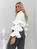Design Feeling White Lotus Leaf Sleeve Shirt 2025 Autumn And Winter New Casual