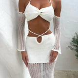 2025 New Wapped Chest Sleeve Blouse Knitted Women's Two-Piece