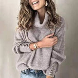Turtleneck Sweater Women Winter Metal Buttons Long Sleeve Loose Pullover Knitted Jumpers Oversized Harajuku