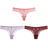 3PCS/Set Sexy Panties Women Low-waist Briefs Female Lace Embroidery Underwear Transparent G String Underpant