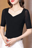 Half Sleeve T Shirt Women Spring Summer Black Tee Shirts V Neck Tops Femme Stretchy