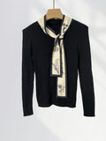 Zingj Design Sense Long-Sleeved Bottom Sweater Scarf Korean Version Vintage Top Silk Scarf Decoration Black