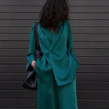 Streetwear Jacket Suits Autumn Long Sleeve Lapel Cardigan + Loose Draped Pants Women Sexy Deep V Button-up Two Piece