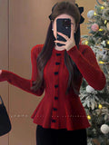 Zingj Spring And Autumn New Bow Three-Dimensional Decoration Red Knitting Cardigan Design Sense Sweet Season Sweater Female-Outfit