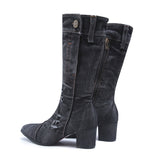 2025 Denim Cloth Mid-Clinic Martin Boots Women's Tip-Tippered Retro Knight