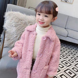 New Children Lambswool Coat Baby Turndown Collar Thicken Warm Jacket Girls Long Overcoat Winter Kids girls Casual