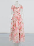 Famous Wind V-Neck Dress Dress 2025 Summer New Temperament Print Three-Dimensional Decoration Design Long Dress Dress