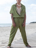 Men Solid Jumpsuit Fashion Long Sleeve Belt Single-Breasted Overalls New Streetwear Summer High Waist Lapel Work Romper For