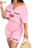 2 Piece Set Women Tracksuit Summer Outfits Loose Top Biker Shorts Sweat Suits Lounge Wear Two Piece Matching