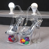 Zingj Hate Day High Nightclub Thick Heel High Heels 18CM Car Model Sandals Transparent Female Runway Show Steel
