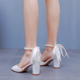 Cm Fish Mouth Coarse Sandals Shallow Buckle With Large-Size Beads Drifting Sandals Bride White Coarse Sandals