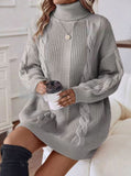 Zingj Autumn And Winter New Clean Color High Collar Long Sleeve Wrapped Hip Sweater Women's Dress-Outfit