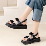 Wind Platform Sandals Female 2025 New Summer French Temperament Beads Fashion One Word Buckle Roman