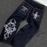 Explosive High Street Tide Brand Fully Embroidered Skull Casual Trousers Men's Loose Straight Casual