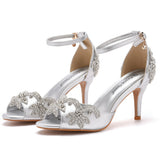 Cm Satin Cloth Bridal Fish Mouth High Heel Sandals Shallow Word Size Diamond Wedding Round Head Fine