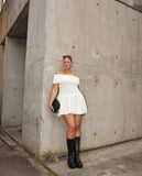 Off Shoulder Pleated Mini Dress-Outfit