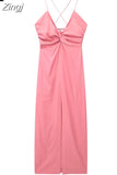 Knot Slip Long Dress Women Pink Sexy Summer Woman Dress 2023 Backless Elegant Party Dresses For Women Evening